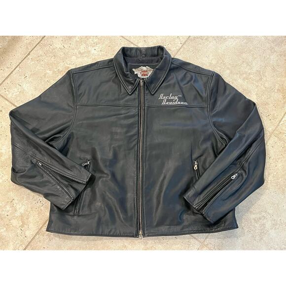 VTG Harley Davidson 3XL Leather Jacket EMBROIDERED Motorcycle Riding Gear LOGO!! - Picture 4 of 14